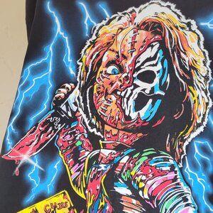 Warren Lotas Child's Play Chucky T-Shirt Large Black Lightning Horror Graphic